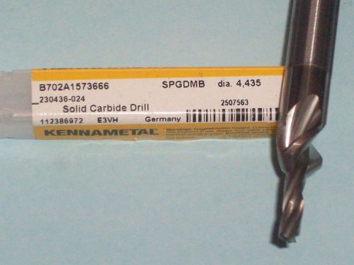 NEW KENNAMETAL SOLID CARBIDE DRILL 4.435 MM, EXTERNAL COOLANT , FREE SHIPPING!!!