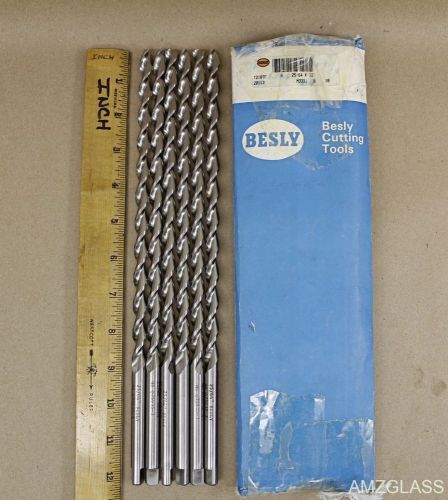 6 besly 25/64 x 12&#034; long turbo flute parabolic drill bits hss extra length 20113 for sale