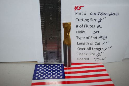 Carbide end mill #00380-200-z1 1/2&#034; 2 fl single end flat bottom tin coated for sale