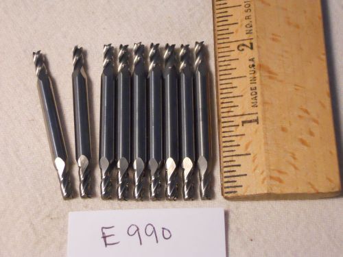 9 NEW 3/16&#034; SHANK CARBIDE ENDMILLS. 4 FLUTE. DOUBLE END MADE IN USA  {E990}