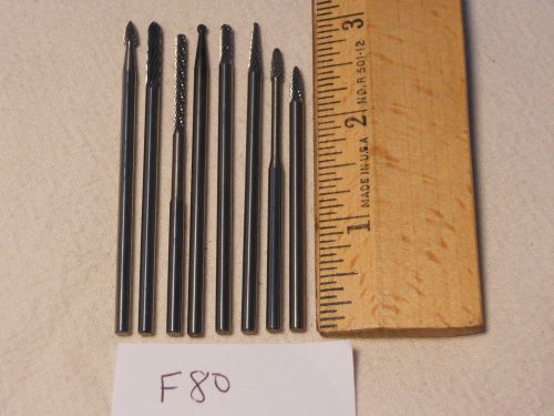 20 NEW 1/8&#034; SHANK CARBIDE BURRS. GREAT VARIETY OF SHAPES. LONGS. USA MADE  {F80}
