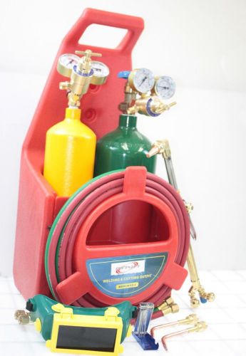 Two tank oxygen acetylene oxy welding cutting weld torch kit w/ regulator &amp; hose for sale