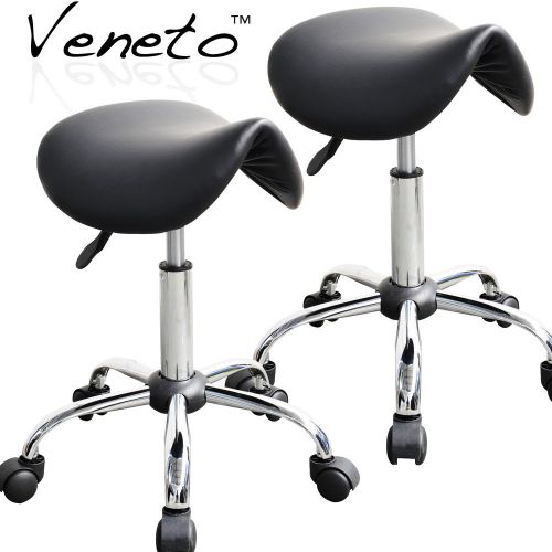 2 black hydraulic saddle stool doctor dental tattoo salon massage spa rodeo wide for sale