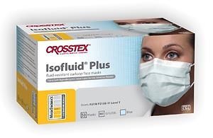 CROSSTEX ISOFLUID PLUS EARLOOP MASK, BLUE, 50/BOX, 10 BOXES/CASE (GPLUSBL)