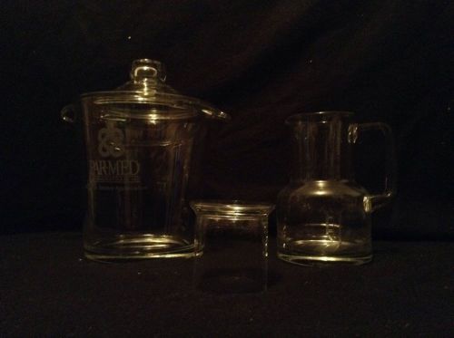 2 promo par-med pharmacueticals glass ice bucket + water jug w/lids mint for sale