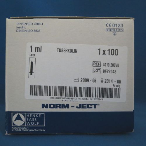 Norm-ject Plastic Syringe Luer Slip 1 Ml Pk/100  #4010.200V0 Latex Free