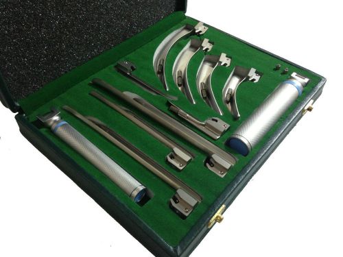 Macintosh + miller led conventional laryngoscope set- 9 blades + 2 handle + case for sale