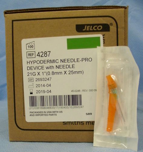 1 Box of 100 Smiths Medical Jelco Hypo Needle-Pro Devices #4287