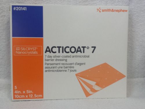 Smith and nephew acticoat 7 antimicrobial barrier dressing 20141 4 x 5 box of 5 for sale