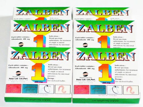 6 Boxes x Zalben Albendazole 400mg Broad Spectrum for Killing Parasites/Worms