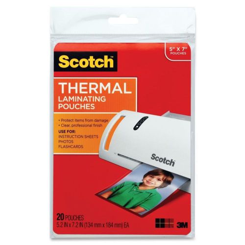New scotch thermal laminating pouches, 5 inches x 7 inches, 20 pouches for sale