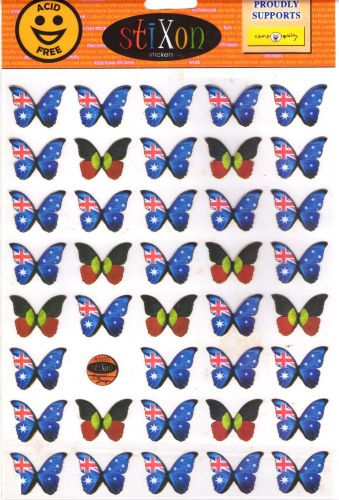 39 Aussie Flags as Butterflies Glossy Stickers, Water Safe 4 Glass, Art, Home