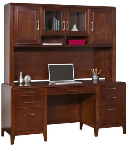 Modern Chestnut Office Credenza and Hutch