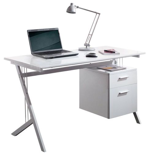 Iieitica-tb 3365w scrivania per pc con due cassetti, colore bianco lucido for sale