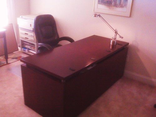 Contemporary Solid Mahogany Executive Desk + Leather Chair