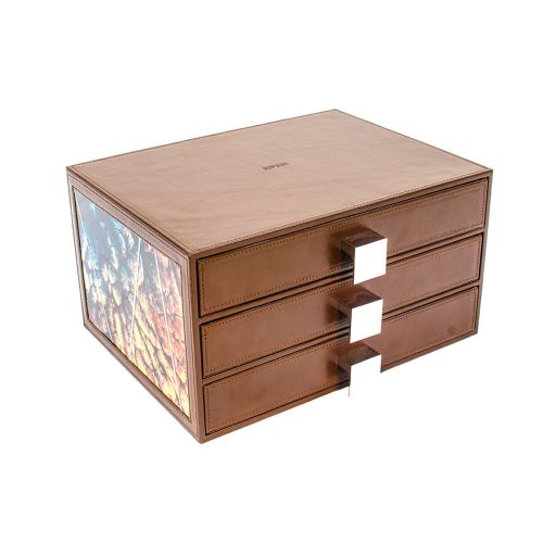 Ever earth red series espresso leather office desktop 3-drawers file box for sale