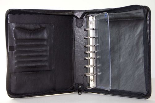 At a glance personal organizer black leather zipper 7 ring binder notebook 8x10 for sale