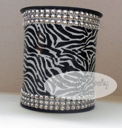 Zebra print duct tape &amp; bling pencil/pen cup desk accessory/makeup holder for sale