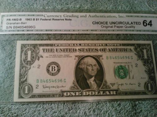 US 1963 $1 one Note -graded bank paper CGA 64 Gem Unc BU dollar VERY RARE