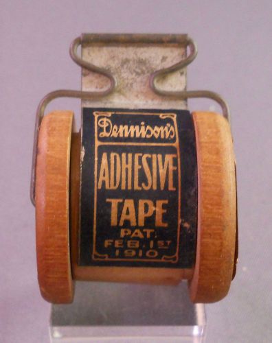 Vintage Dennision Adhesive Tape Dispenser=wooden spool Patd l910