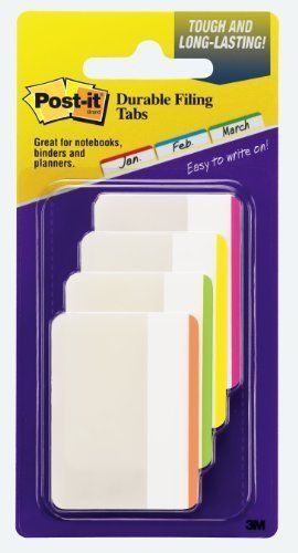 3m Post-it Durable Flat File Tab - 25 / Pack Pink- Yellow- Lime &amp; Orange