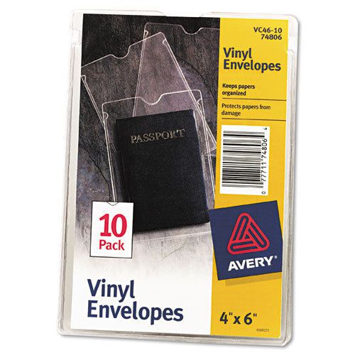Top-Load Clear Vinyl Envelopes w/Thumb Notch, 4 x 6 Insert Size, 10/Pack