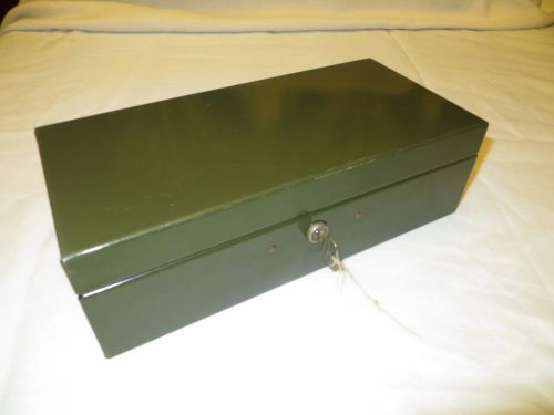 VINTAGE Merriam Mfg Metal Key Lock Box, Dark Green, File, Handle, Ammo Safe, USA