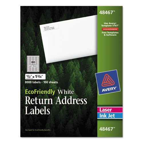 EcoFriendly Labels, 1/2 x 1-3/4, White, 8000/Pack