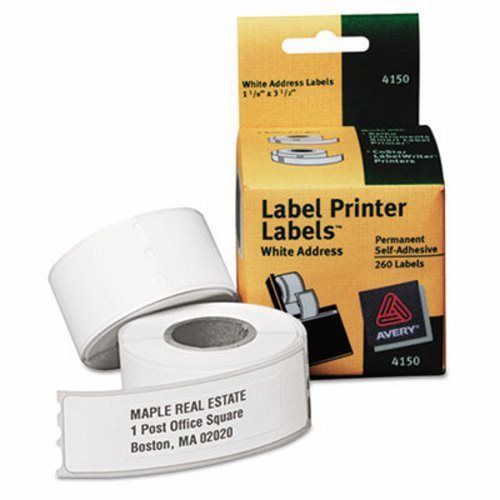 Avery Address Labels, 1-1/8 x 3-1/2, White, 260 Labels/Box (AVE4150)