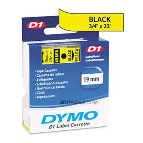 Dymo 45808 D1 3/4&#034;x23&#039; Standard Black Print on Yellow Tape