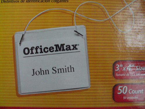 Office Max Hanging Style Laser Name Badges Kit Plastic Holders 50 Box 3&#034; x 4&#034;