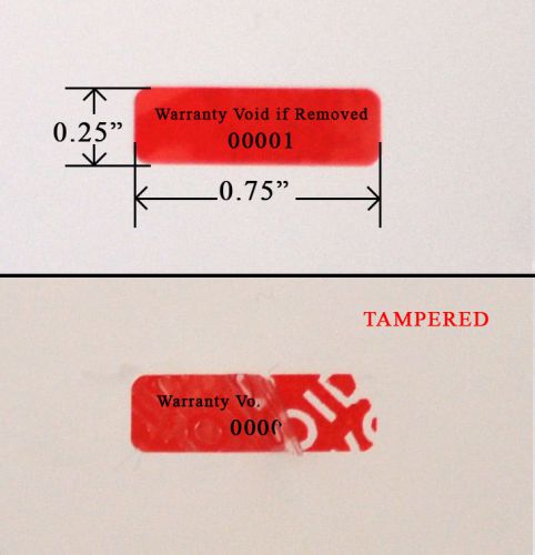 1,000 security label seal sticker red tamper evident void wii 0.75x 0.25 printed for sale