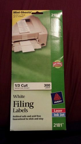 New Avery 2181 Filing Labels 1/3 cut pack of 300..Mini Sheets..laser/inkjet