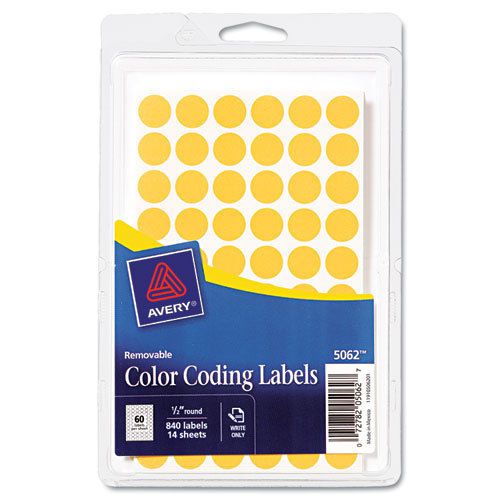 Removable Self-Adhesive Color-Coding Labels, 1/2in dia, Neon Orange, 840/Pack