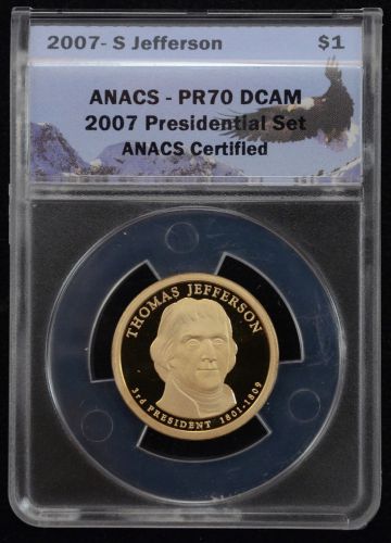 2007 S Thomas Jefferson Presidential One Gold Dollar Proof-ANACS PR70 DCAM RARE
