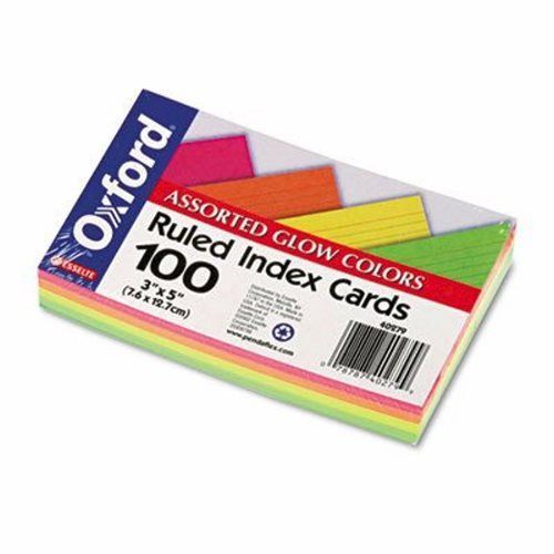Oxford Ruled Index Cards, 3 x 5, Green/Yellow, Orange/Pink, 100/Pack (OXF40279)