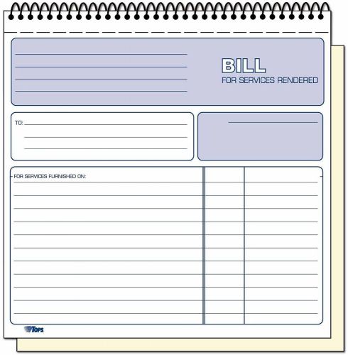 Part Carbonless Bill For Services Rendered Book 8 5 X 8.25 Inches Sheets