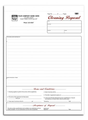 Cleaning Proposals Forms 5523 Printed 3 Part  8 1/2 x 11   500ea