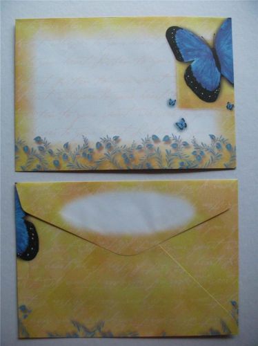 Coloured C6 Envelopes New Paper 15 Blue &amp; Yellow Butterfly Design For Letters