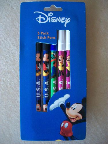 Disney Mickey Mouse, Minnie Mouse &amp; Goofy Set Of 5 Stick Pens, NEW IN PACKAGE!!!