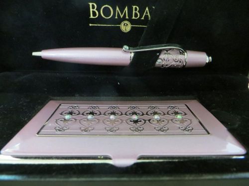 Bombay Co. pink metal card case &amp; fancy ballpoint pen set w crystals