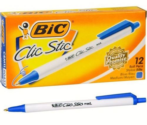 BIC Clic Stic Retractable Ballpoint Pen Medium Point - 12Pk (Blue Ink)
