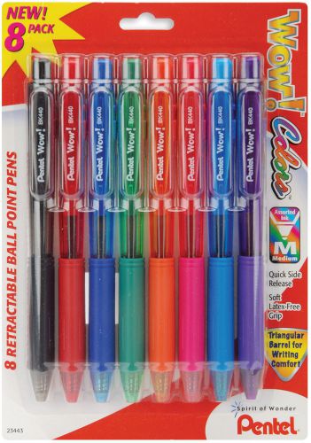 Pentel Wow! Colors Retractable Ball Point Pens Medium 8/Pkg Assorted Colors