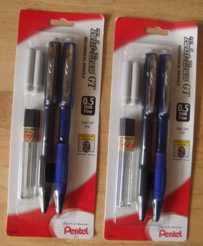 4 PENTEL 0.5mm Twist-Erase GT - Mechanical Pencils Black-Blue Barrels