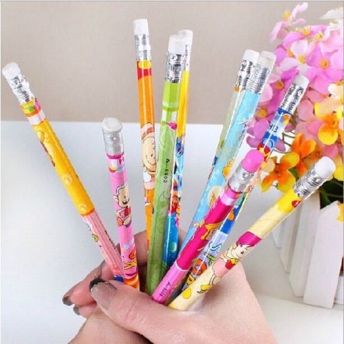40pcs 2B Black Pencils Office Stationery Colorful Cartoon Wood Pencil With Erase