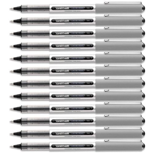 LOT OF 12 Uni-Ball Vision Rollerball Pen 0.7mm Fine Pt. Black Ink