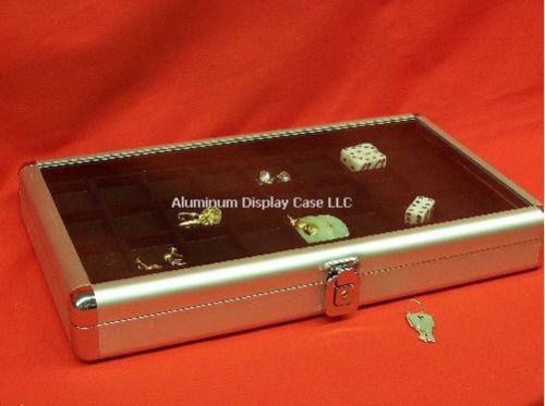 14 x 8 x 2&#034; aluminum display case w 32 sq blk  insert for sale