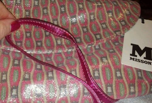 Stunning! missoni purse - pink/silver metallic leather handbag clutch tote nwt for sale