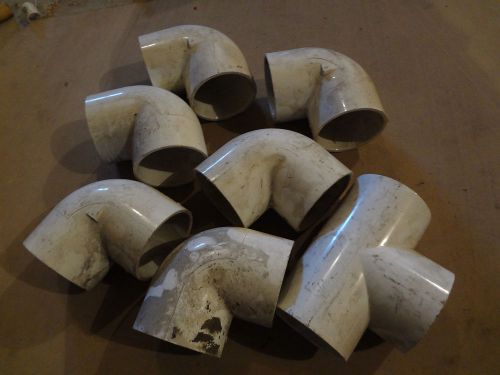 LOT OF (7) 3&#034;  SCH 40  PVC PIPE FITTINGS 90 DEGREE ELBOWS AND TEE