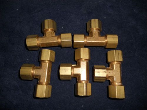 (3) brass compression tube fitting plastic tee 1/2&#034; x 1/2&#034; x 1/2&#034; new (lot of 3) for sale